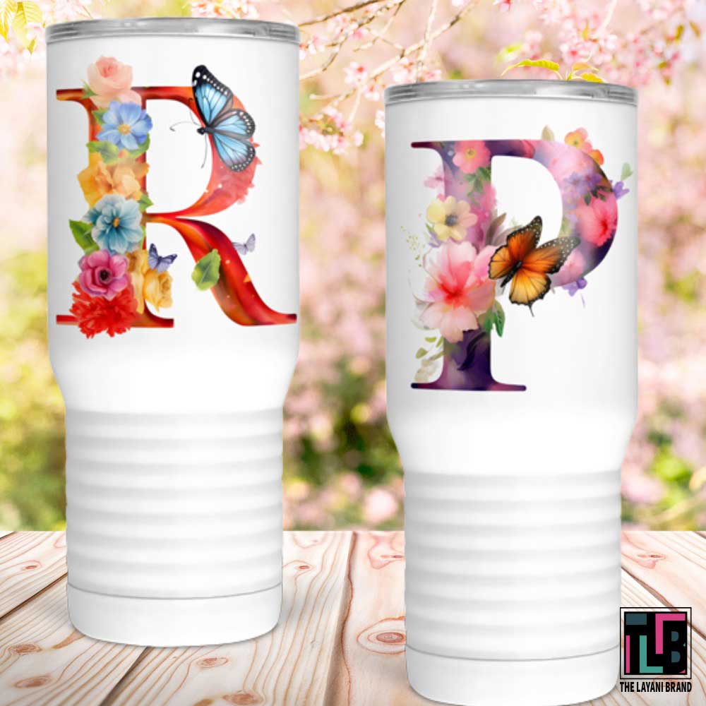 Butterflies and Flowers Initial Tumbler