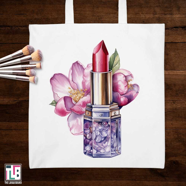 Lipstick and Flowers Beauty Tote Bag