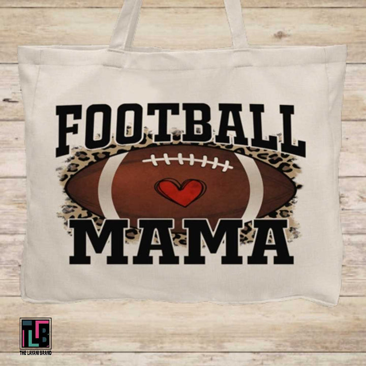 Football Mama Heart and Leopard Print Tote Bag