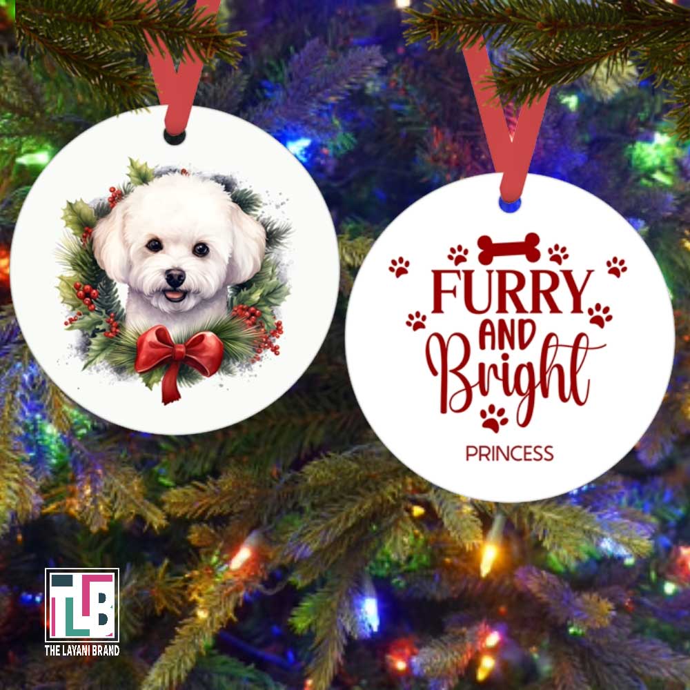 Furry and Bright Christmas Dog Wreath Ornament