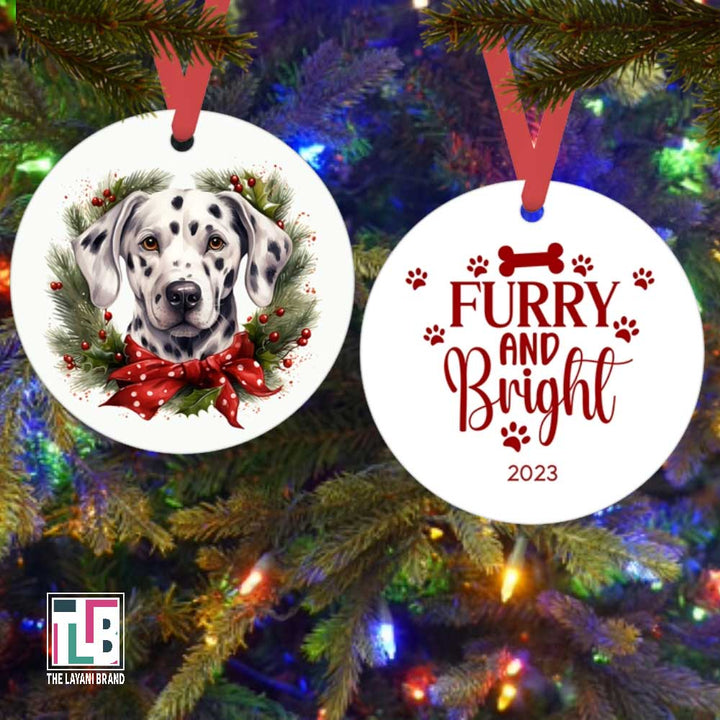 Furry and Bright Christmas Dog Wreath Ornament