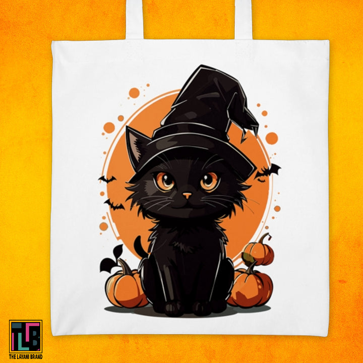 Halloween Black Cat and Pumpkins Tote Bag
