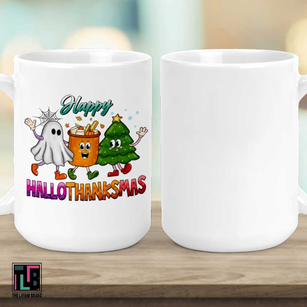 Happy Hallowthankmas Ghost Pumpkin Spice Christmas Tree Ceramic Mug