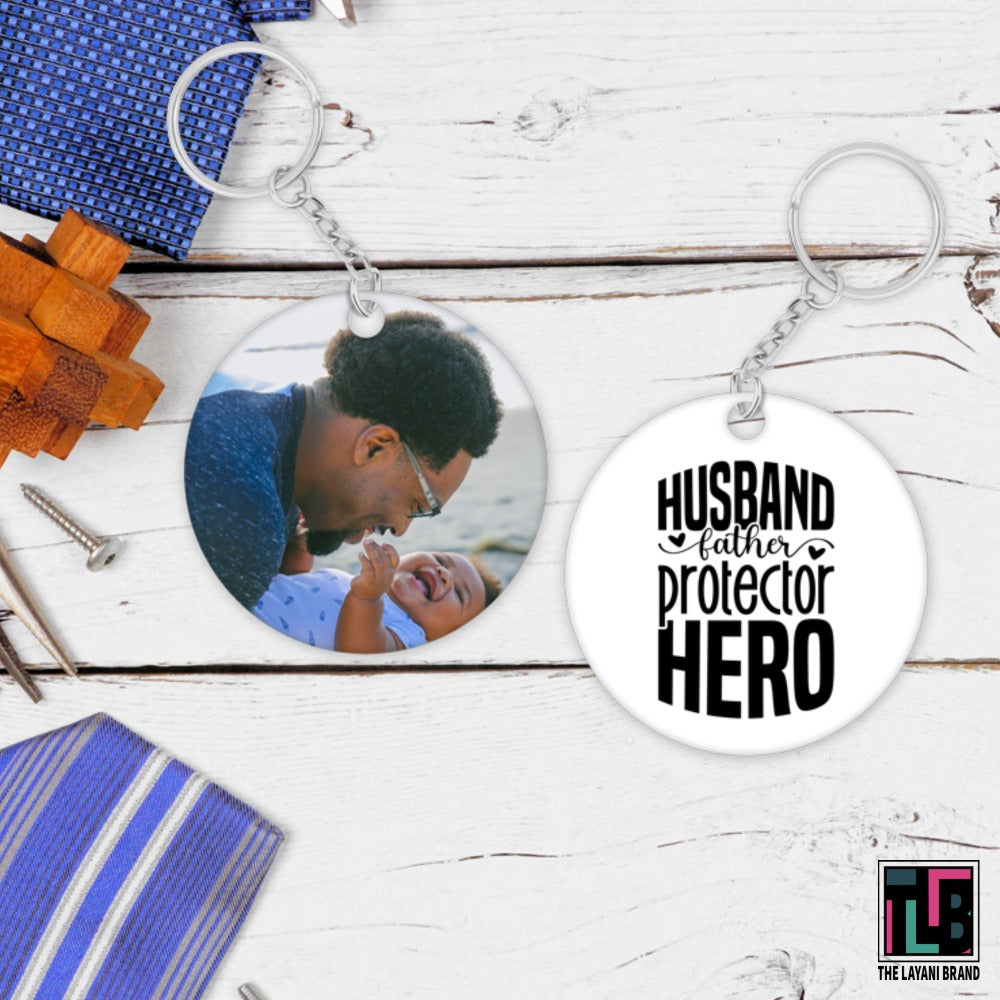 Husband Father Protector Hero Photo Keychain