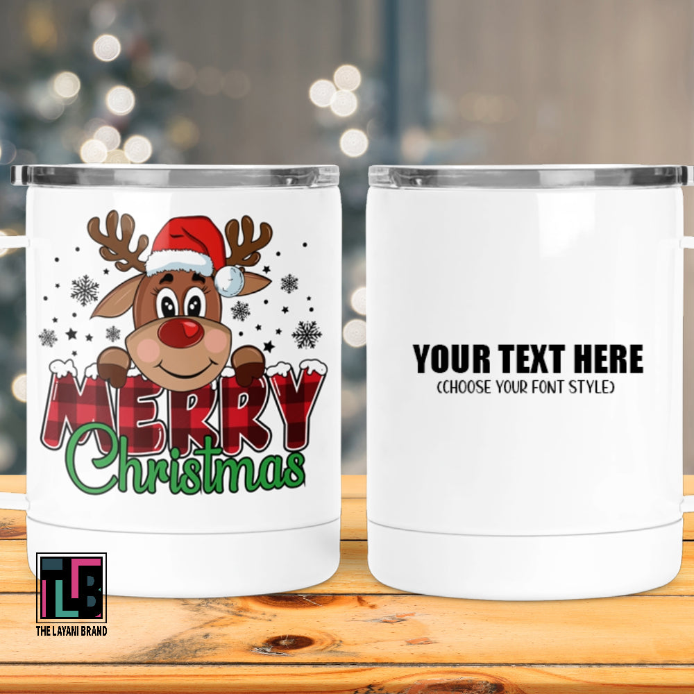 Merry Christmas Santa Hat Reindeer Holiday Stainless Steel Mug