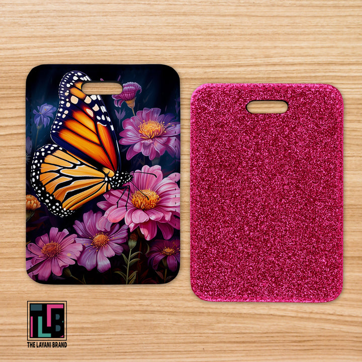 Monarch Butterfly and Pink Flowers Bag Tag