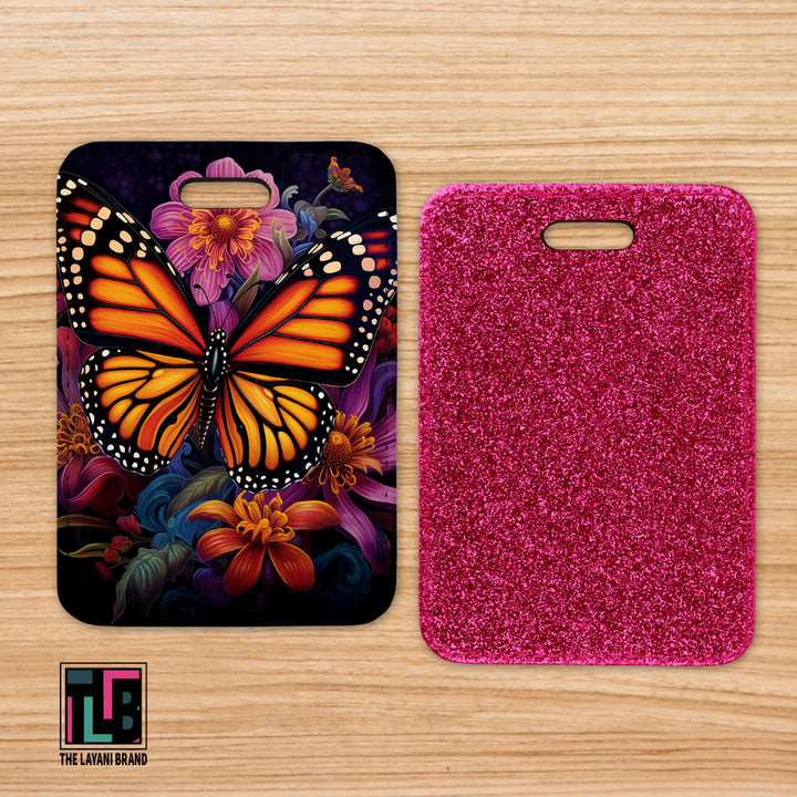 Monarch Butterfly and Pink Flowers Bag Tag