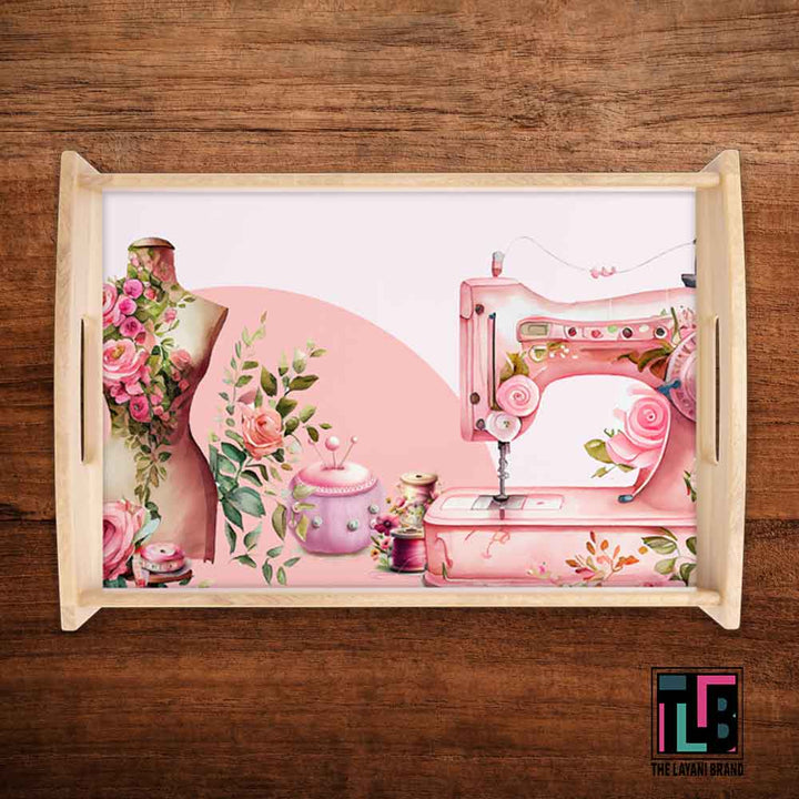 Pink Watercolor Seamstress Serving Tray