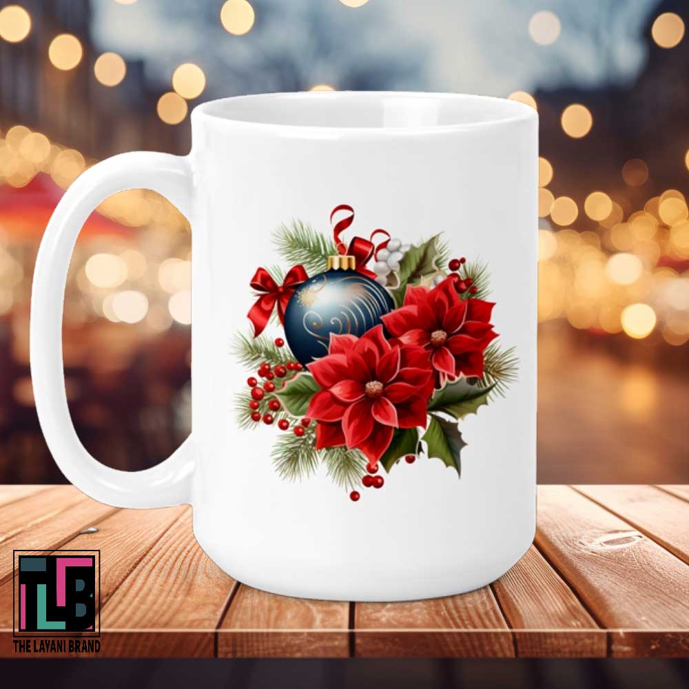 Red Christmas Flowers and Ornaments Ceramic Mug