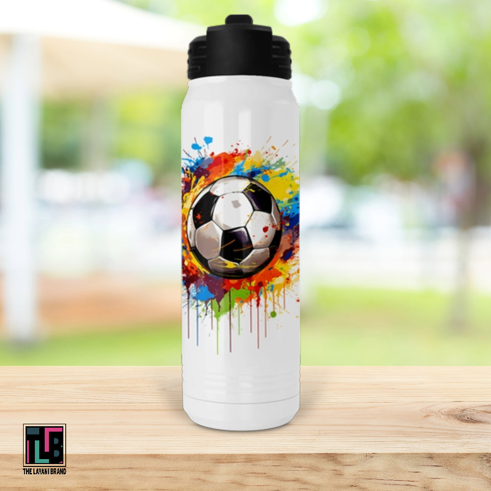 Colorful Splatter Paint Soccer Ball Water Bottle