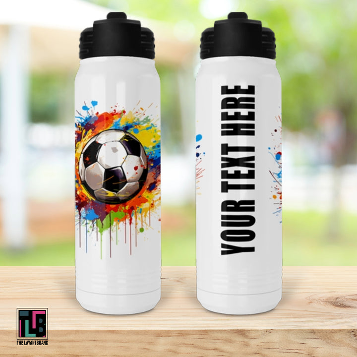 Colorful Splatter Paint Soccer Ball Water Bottle