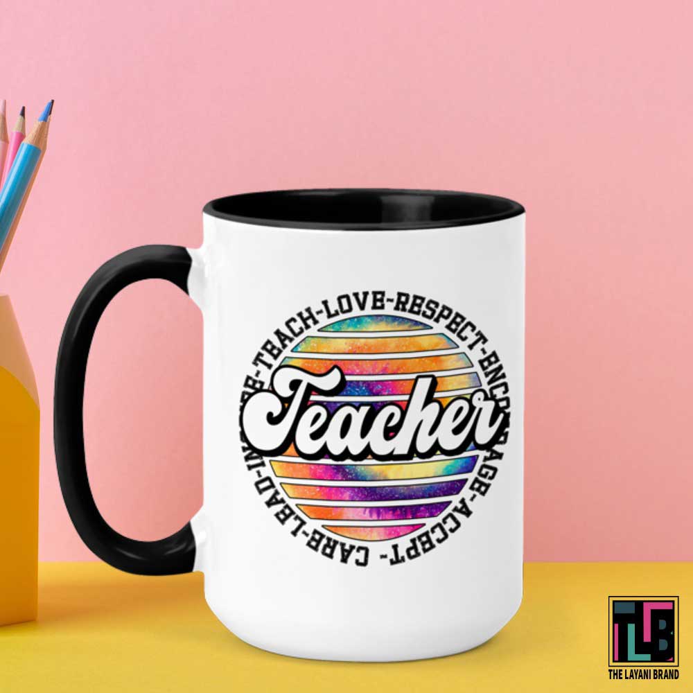 Teach Love Respect Tie Dye Round Teacher Ceramic Mug