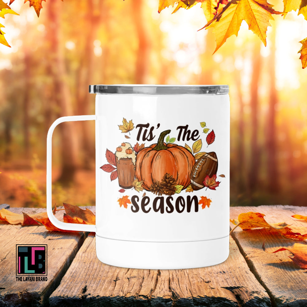 Tis The Season Fall Pumpkin Spice Pumpkins Football Stainless Steel Mug