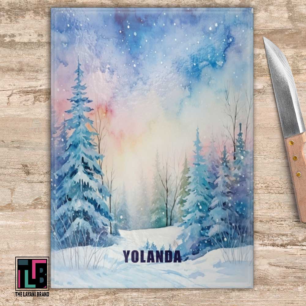 Watercolor Winter Forest Snow Glass Cutting Boards