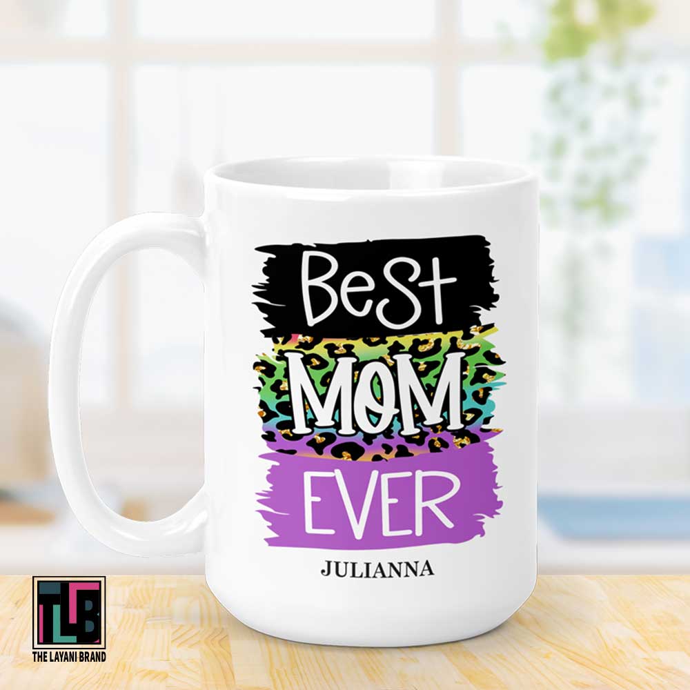 Best Mom Ever Neon Leopard Print Ceramic Mug