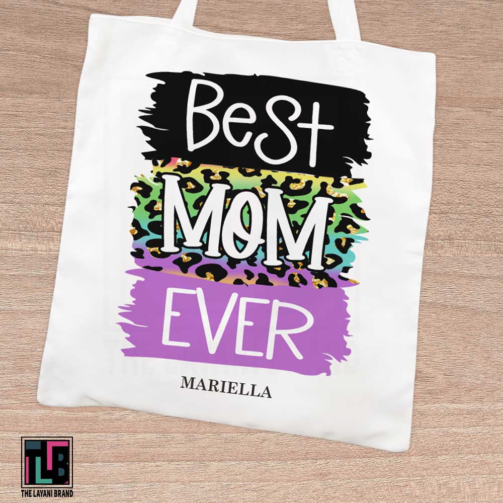 Best Mom Ever Neon Leopard Print Tote Bag