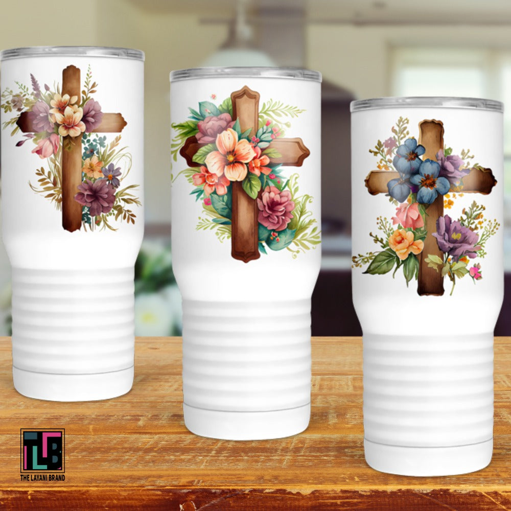 Floral Wooden Cross Tumblers