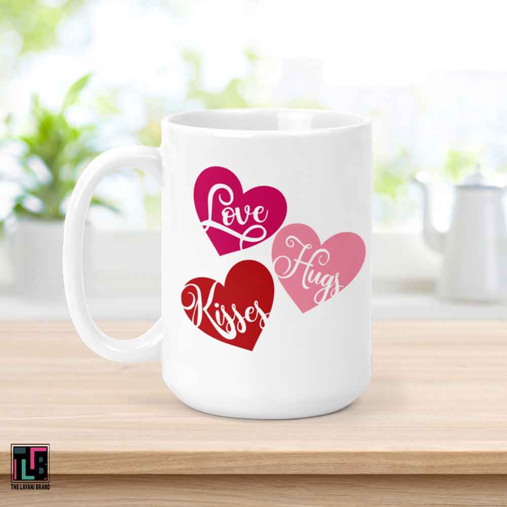 Love Hugs Kisses Hearts Valentines Ceramic Mug