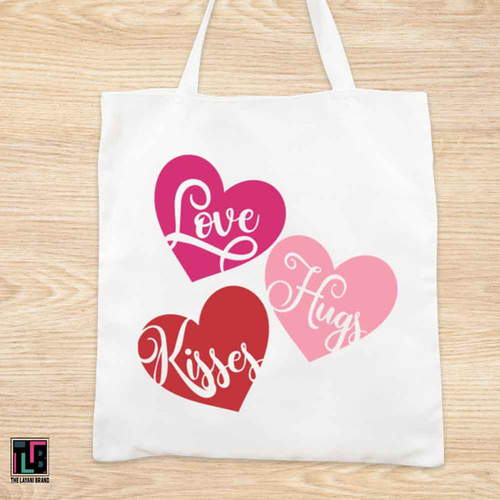 Love Hugs Kisses Hearts Valetines Tote Bag