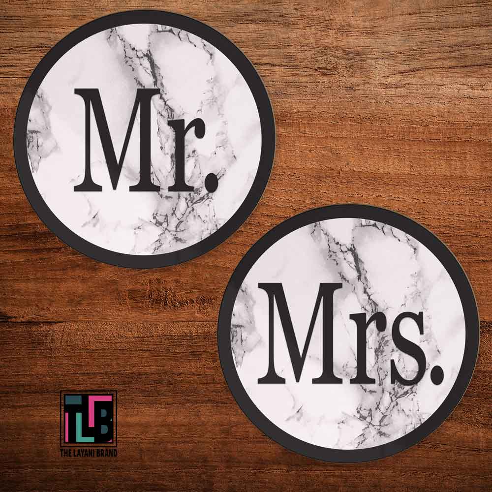 Mr Mrs Gray Faux Marble Coasters