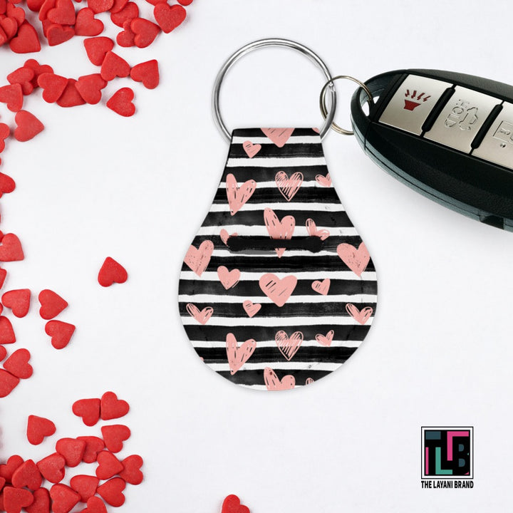 Black and Pink Valentines S1 Pattern Neoprene Air Tag Holders