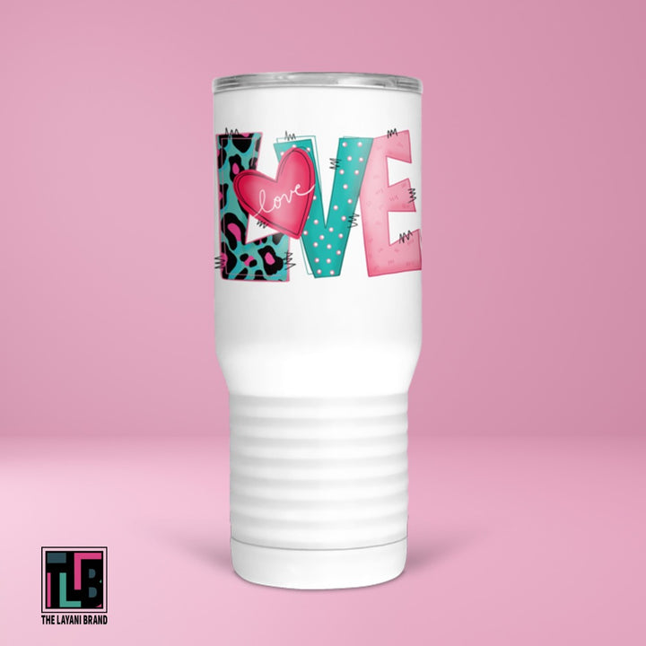 Teal and Pink Love With Heart Valentines Tumbler