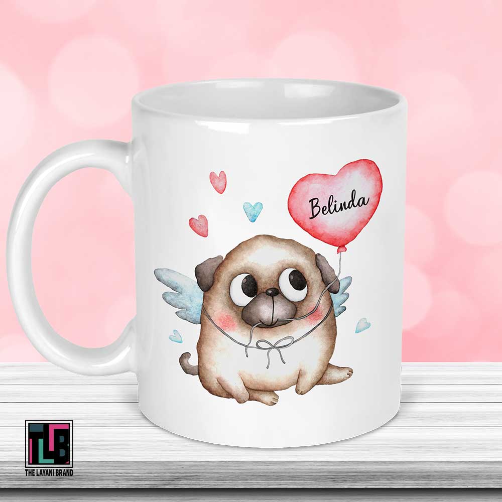 Valentine Pug Heart Balloon Ceramic Mug
